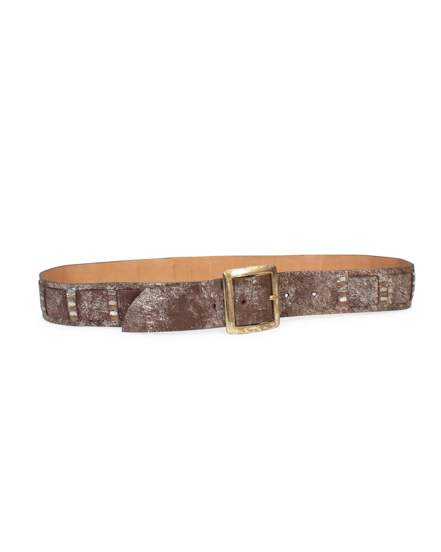 Calleen Cordero Accessories Small Brown Metallic 1.5" Leather Belt