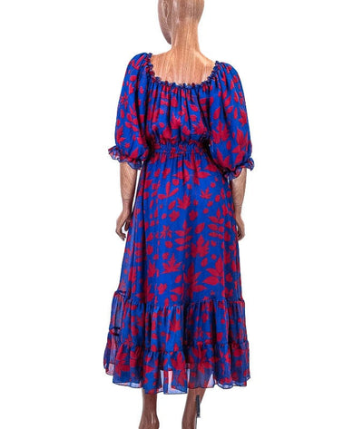Carolina K Clothing Small Printed Midi Dress with Balloon Sleeves