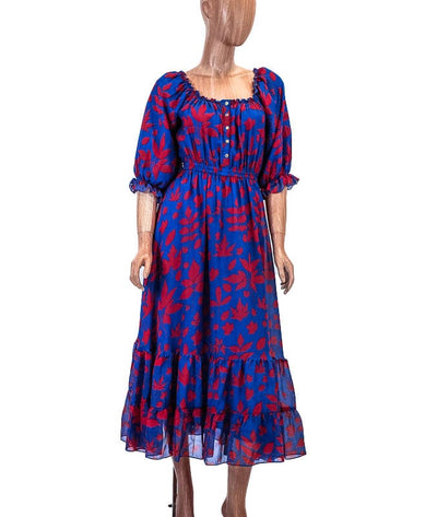 Carolina K Clothing Small Printed Midi Dress with Balloon Sleeves