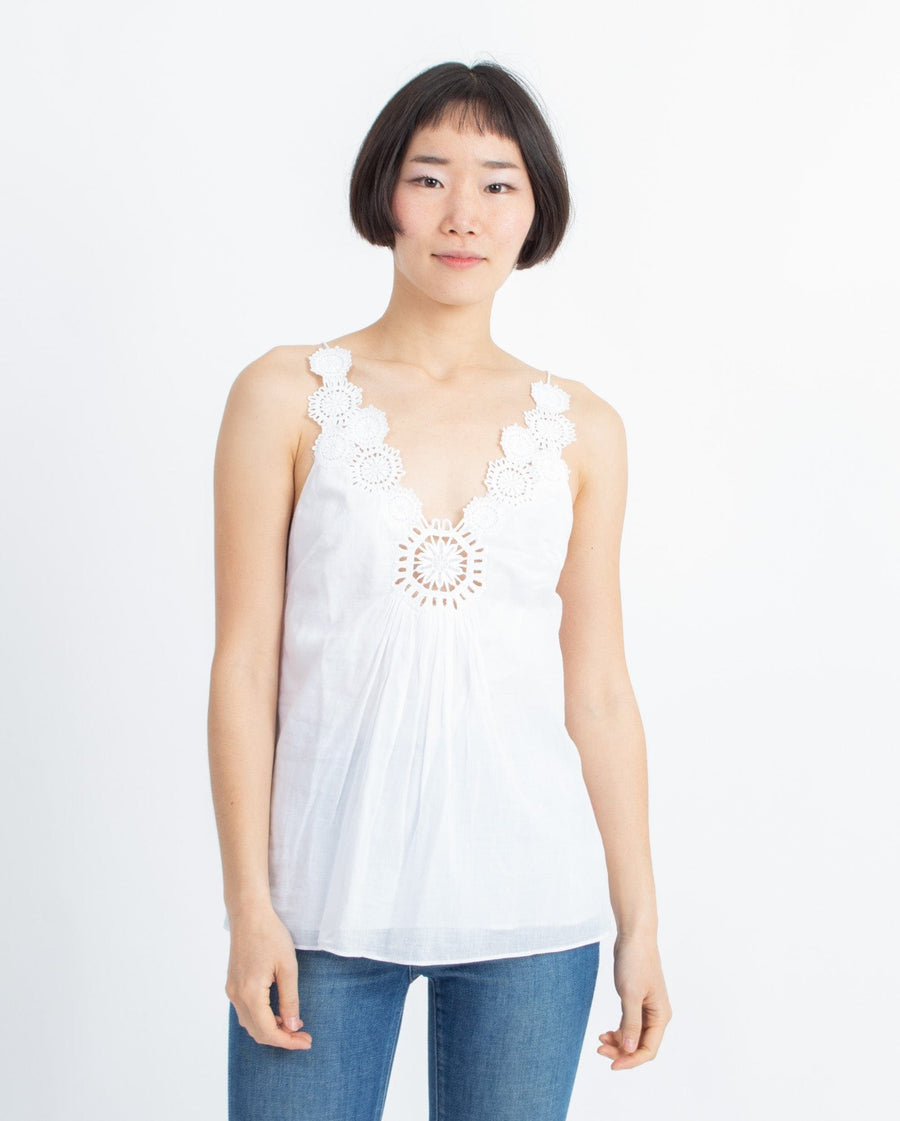 Catherine Malandrino Clothing XS | US 0 White Eyelet Sleeveless Blouse