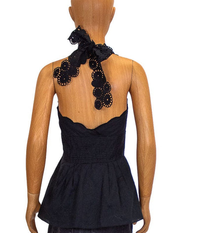 Catherine Malandrino Clothing XS | US 2 Black Eyelet Halter Blouse