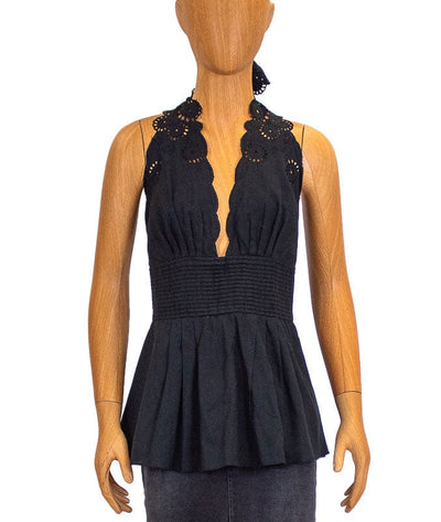 Catherine Malandrino Clothing XS | US 2 Black Eyelet Halter Blouse