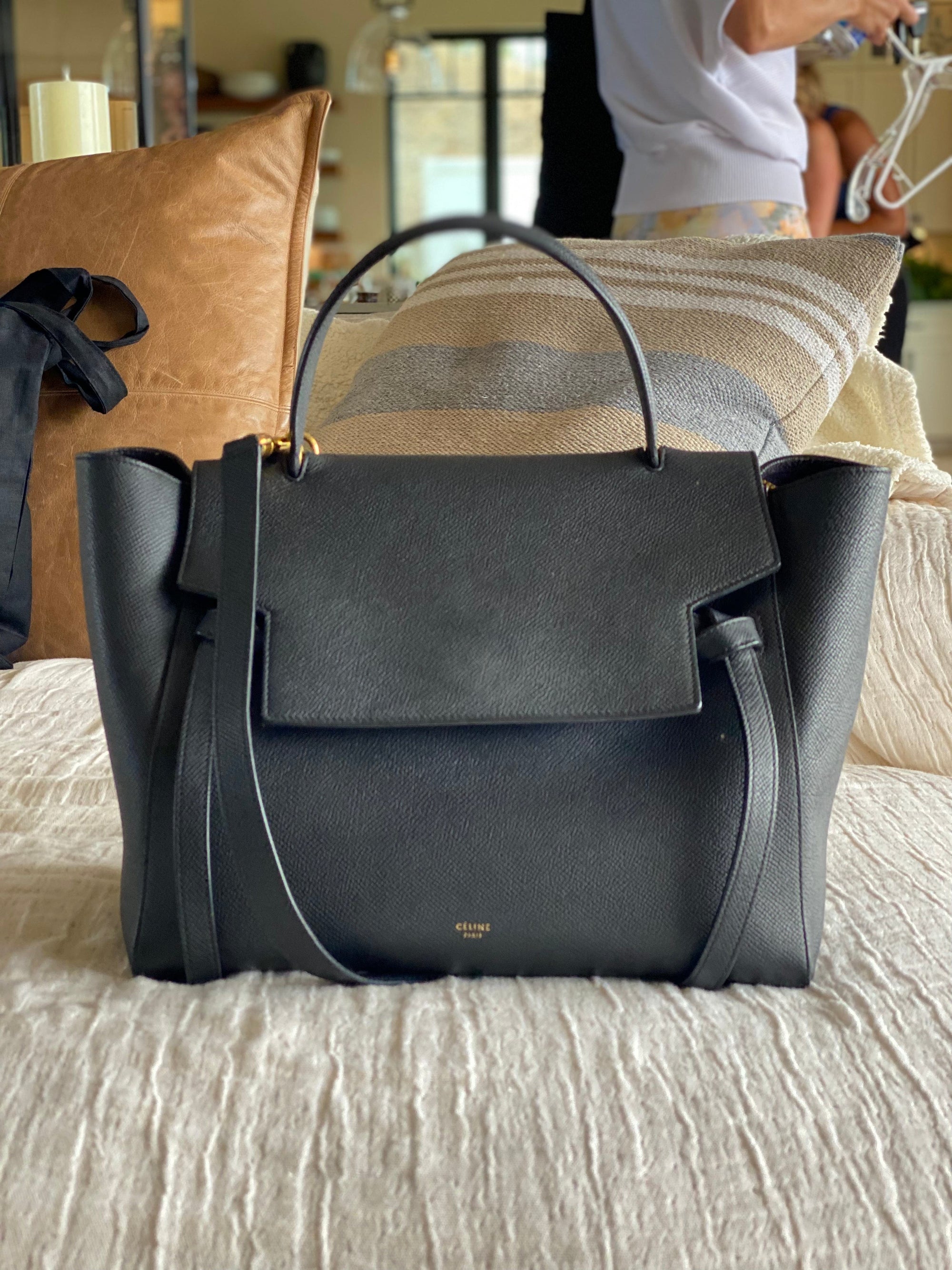 Celine Logo Grainy Leather Belt Bag Black