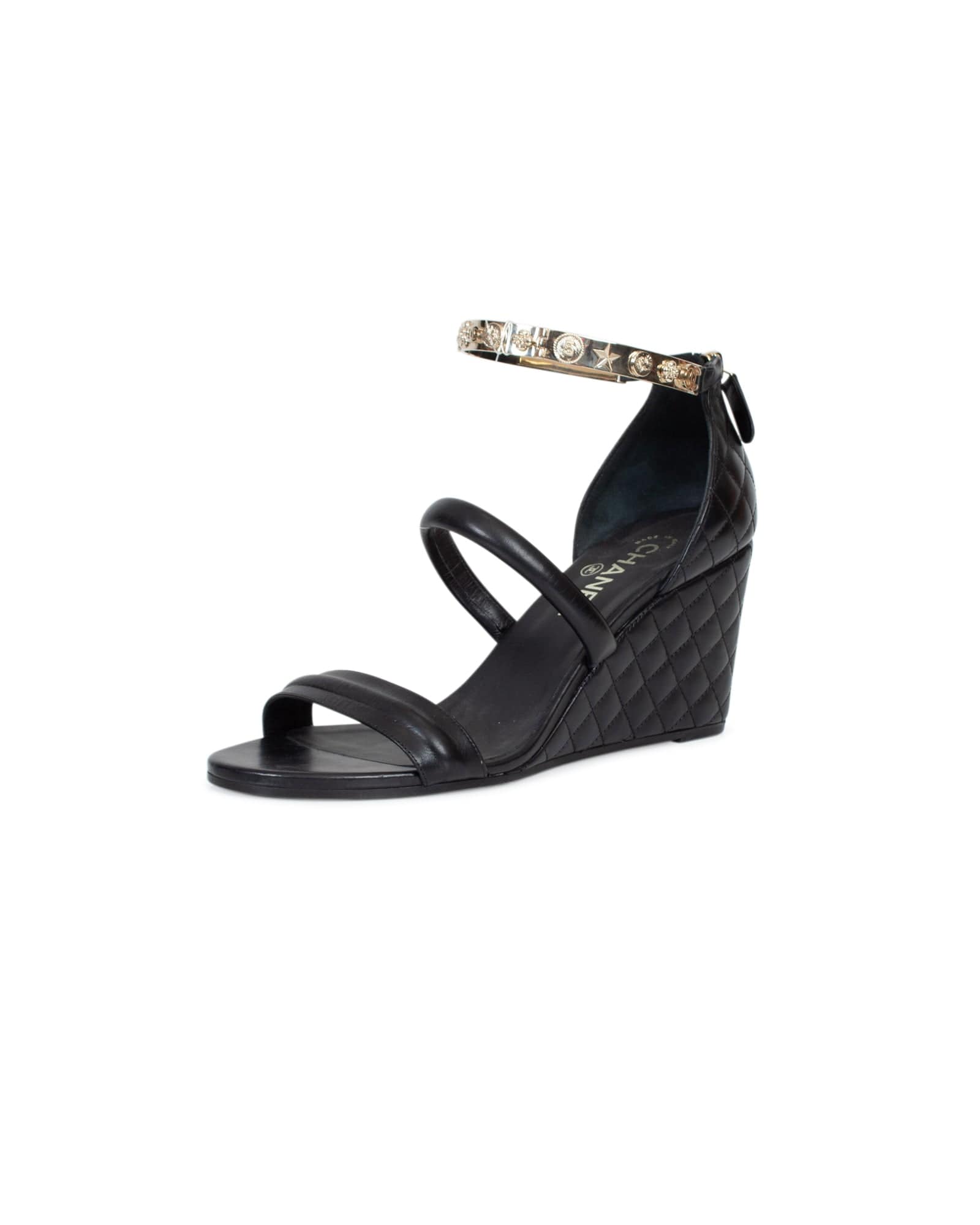 CHANEL Black Sandal Wedge Heels