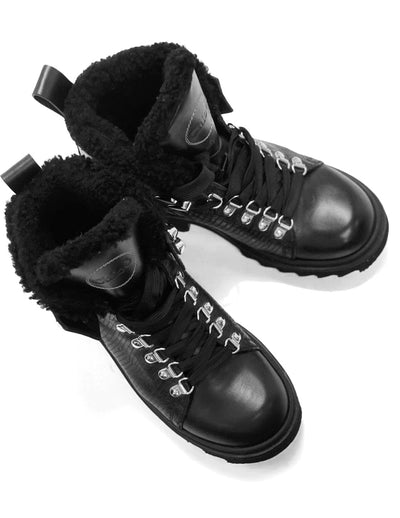 Chloé Shoes Medium | US 9 Shearling Black Leather Combat Boots