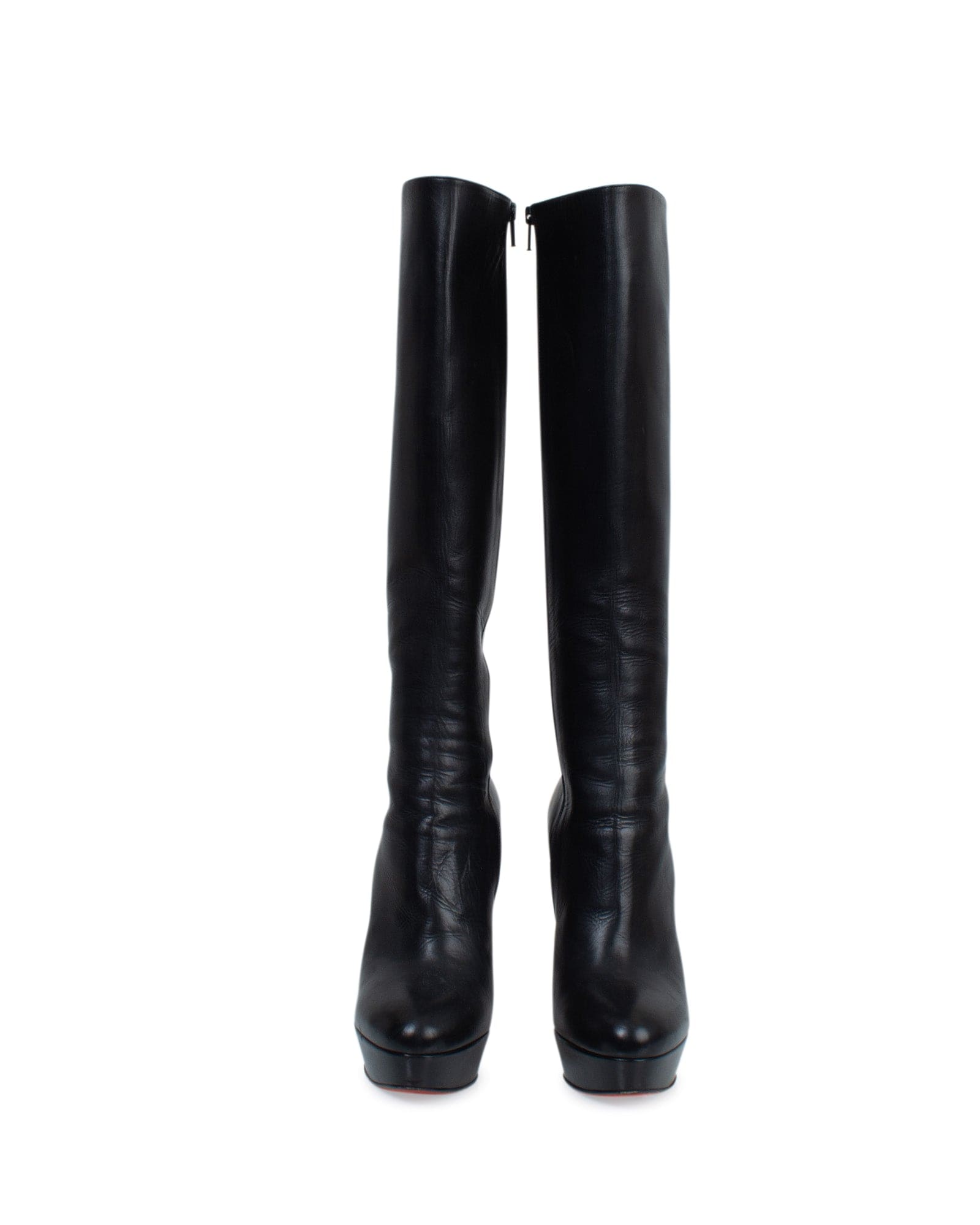 Christian Louboutin Black Leather Lady Platform Knee High Boots Size 37.5  Christian Louboutin