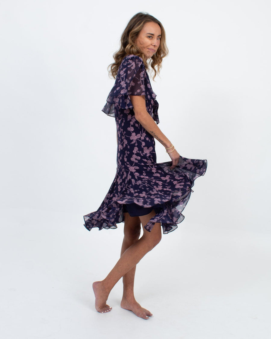 Cinq a Sept Clothing XS | US 2 Silk Floral Ruffle Dress