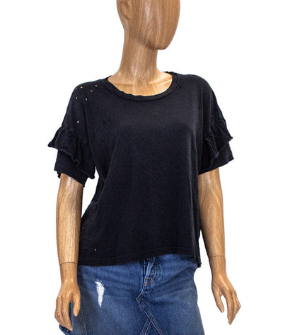 Current/Elliott Clothing Small Ruffle Roadie Tee in Washed Black