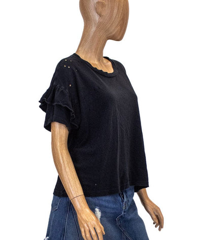 Current/Elliott Clothing Small Ruffle Roadie Tee in Washed Black