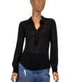 David Lerner Clothing XS Black V-Neck Semi-Sheer Blouse