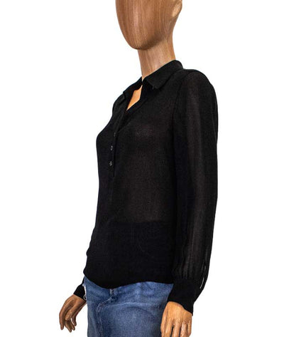 David Lerner Clothing XS Black V-Neck Semi-Sheer Blouse
