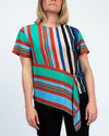 Diane Von Furstenberg Clothing XS Striped Short Sleeve Blouse