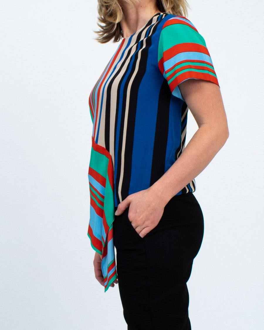 Diane Von Furstenberg Clothing XS Striped Short Sleeve Blouse