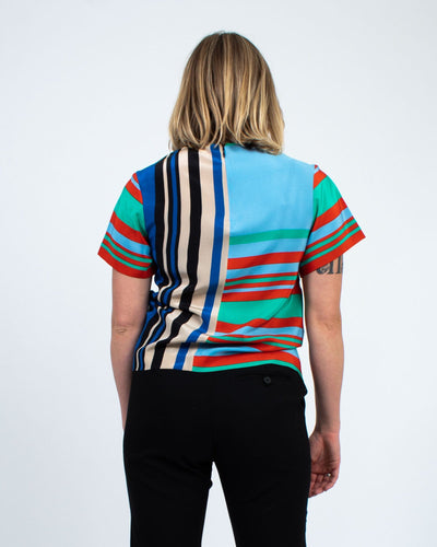 Diane Von Furstenberg Clothing XS Striped Short Sleeve Blouse