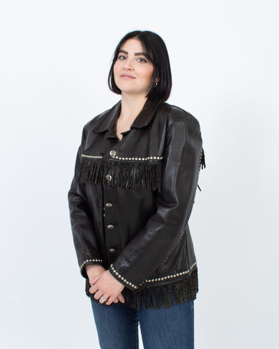 Double D Ranch Clothing Small Black Tasseled Leather Jacket