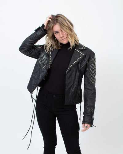 Double D Ranch Clothing Small Studded Leather Biker Jacket