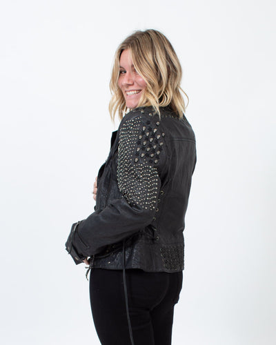 Double D Ranch Clothing Small Studded Leather Biker Jacket