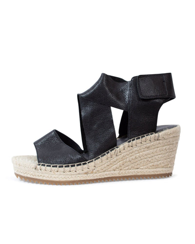 Eileen Fisher Shoes Small | US 7.5 Black "Willow Leather Espadrille Wedge Sandal"