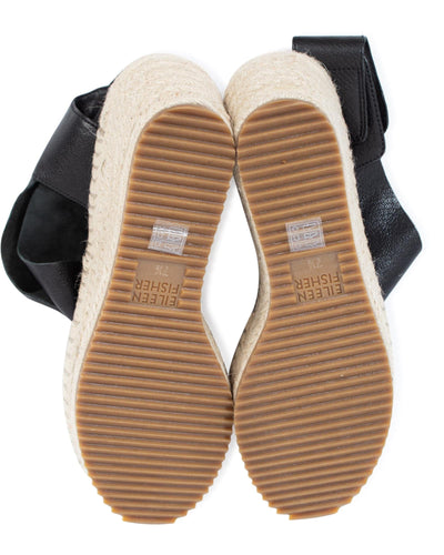 Eileen Fisher Shoes Small | US 7.5 Black "Willow Leather Espadrille Wedge Sandal"