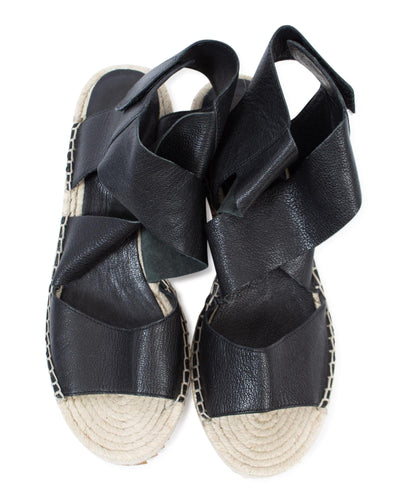 Eileen Fisher Shoes Small | US 7.5 Black "Willow Leather Espadrille Wedge Sandal"