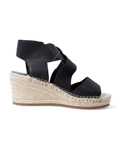 Eileen Fisher Shoes Small | US 7.5 Black "Willow Leather Espadrille Wedge Sandal"