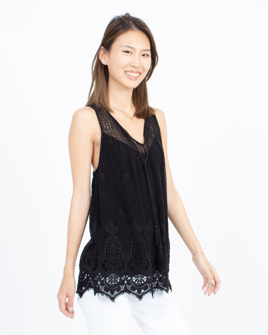 Ella Moss Clothing Small Black Crochet Sleeveless Blouse