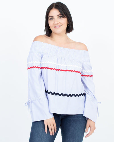 English Factory Clothing Large Striped Off-The-Shoulder Top