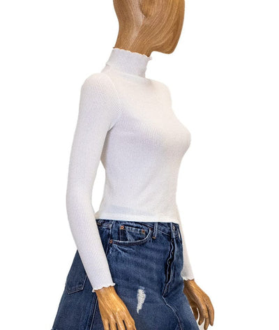 Enza Costa Clothing XS Ribbed Ruffled Turtleneck Top