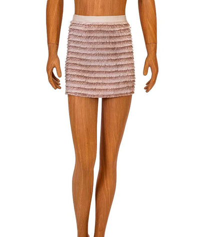 ERIN erin fetherston Clothing XS | US 2 Light Pink Metallic Fringe Mini Skirt