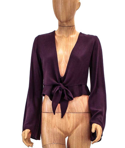 Flynn Skye Clothing Small Tie Front V-Neck Blouse