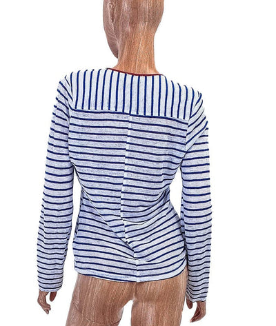 FRAME Clothing Small Linen Front Pocket Stripe Top