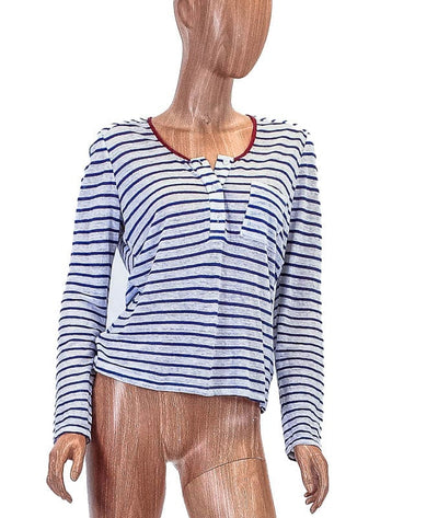 FRAME Clothing Small Linen Front Pocket Stripe Top