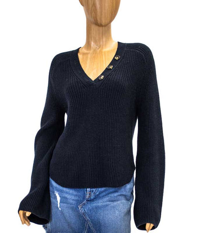 FRAME Clothing Small Navy Rib V-Neck Sweater