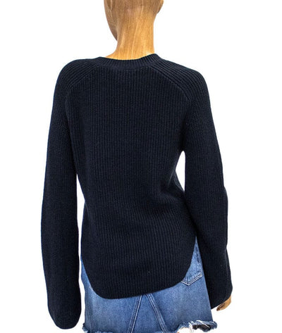 FRAME Clothing Small Navy Rib V-Neck Sweater