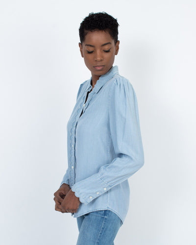 FRAME Clothing Small Scalloped Oxford Chambray Button Down