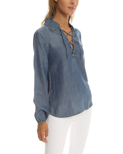 FRAME Clothing XS Lace Up Chambray Blouse
