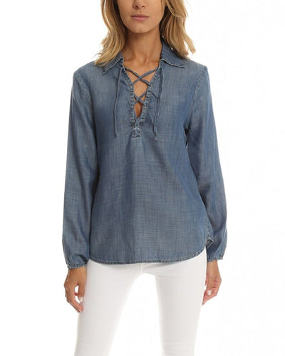 FRAME Clothing XS Lace Up Chambray Blouse