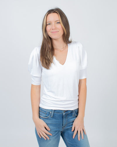 FRAME Clothing XS White V-Neck Blouse