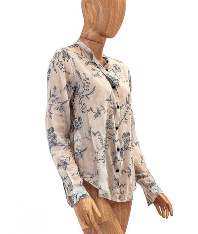 Giada Forte Clothing Large Sheer Floral Print Button Down Blouse