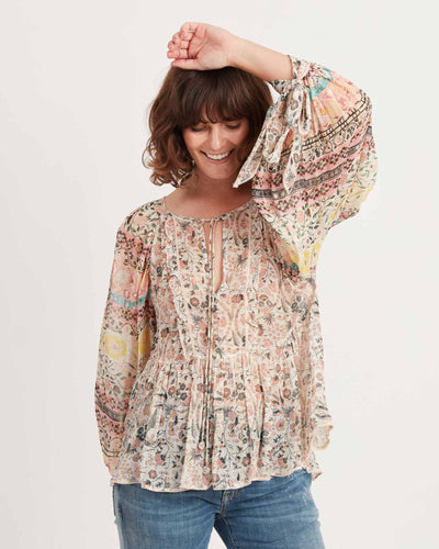 Hemant & Nandita Clothing Medium Sheer Printed Peasant Top