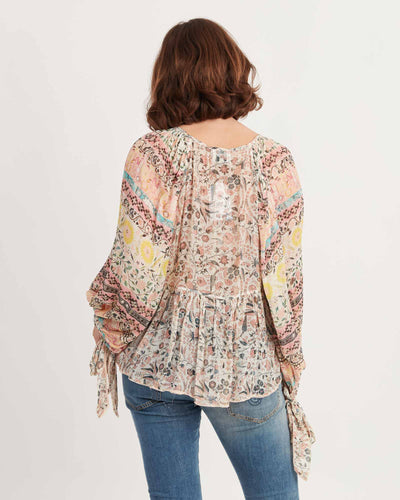Hemant & Nandita Clothing Medium Sheer Printed Peasant Top