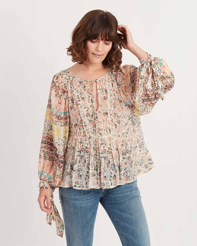 Hemant & Nandita Clothing Medium Sheer Printed Peasant Top