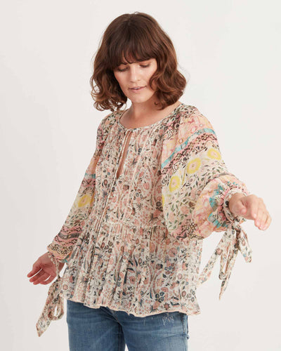Hemant & Nandita Clothing Medium Sheer Printed Peasant Top