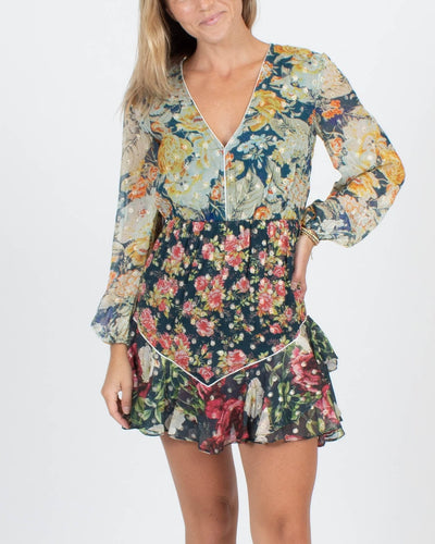 Hemant & Nandita Clothing XS Long Sleeve V-Neck Floral Printed Dress