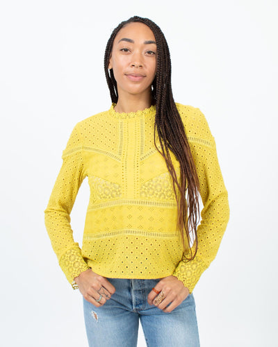 James Coviello Clothing Small Long Sleeve Eyelet Blouse