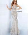 Jovani Clothing Medium | US 8 Silver Beaded Mermaid Dress with Feathers