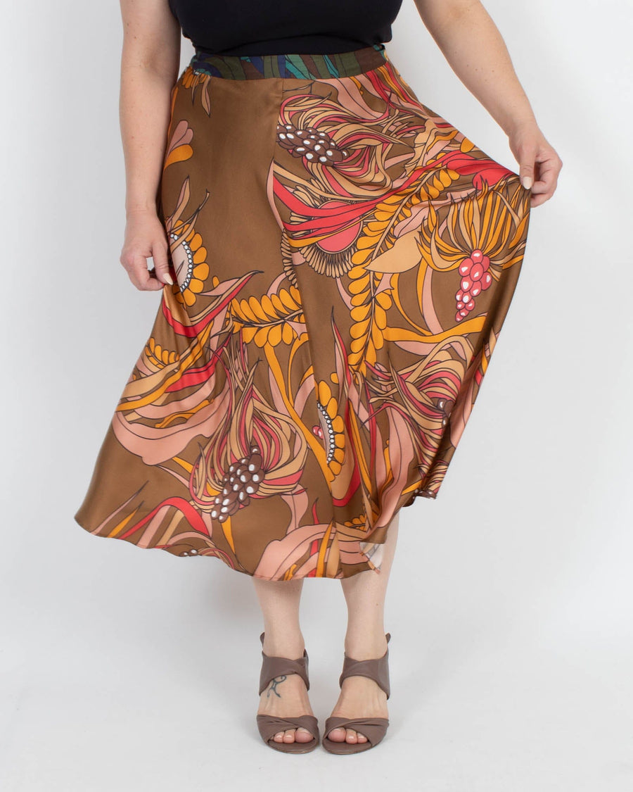 La Prestic Ouiston Clothing Medium | US 8 Printed Silk Skirt