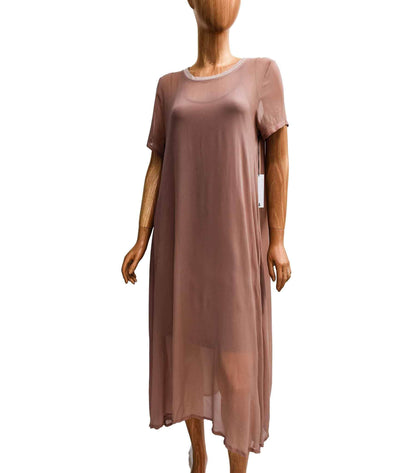LACAUSA Clothing Medium Sheer Dress with Knee Length Cotton Slip