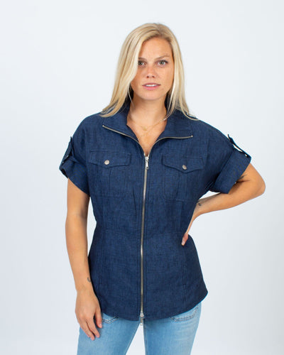 Lafayette 148 Clothing XS | US 2 Short Sleeve Denim Top
