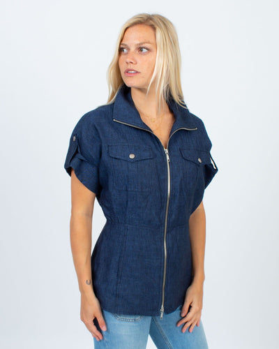 Lafayette 148 Clothing XS | US 2 Short Sleeve Denim Top